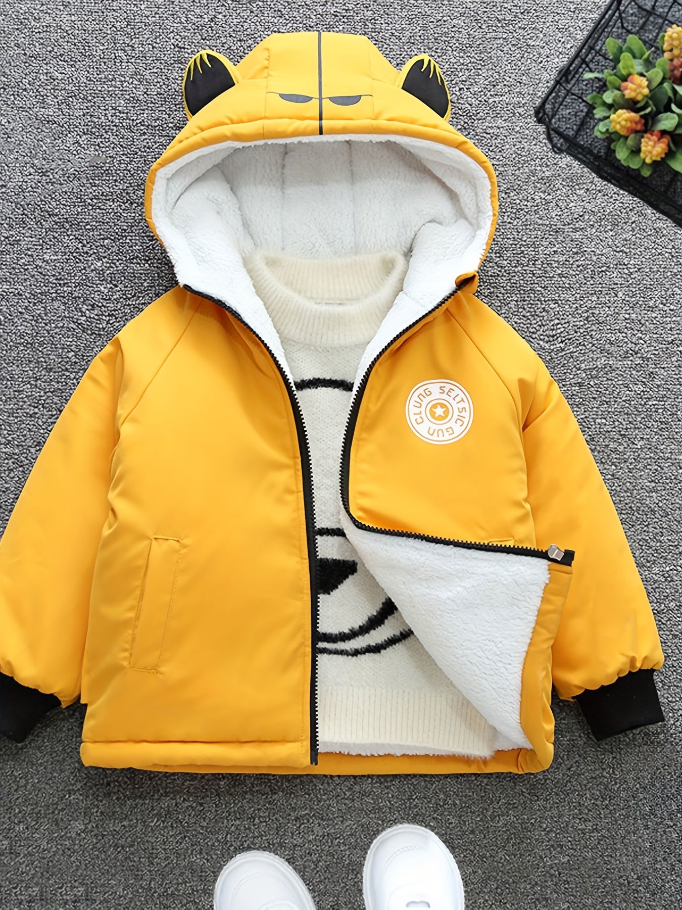 Boys Winter Thick Coat Cute Little Tiger Design Hooded Jacket Boys Windproof Thick Warm Coat Jacket