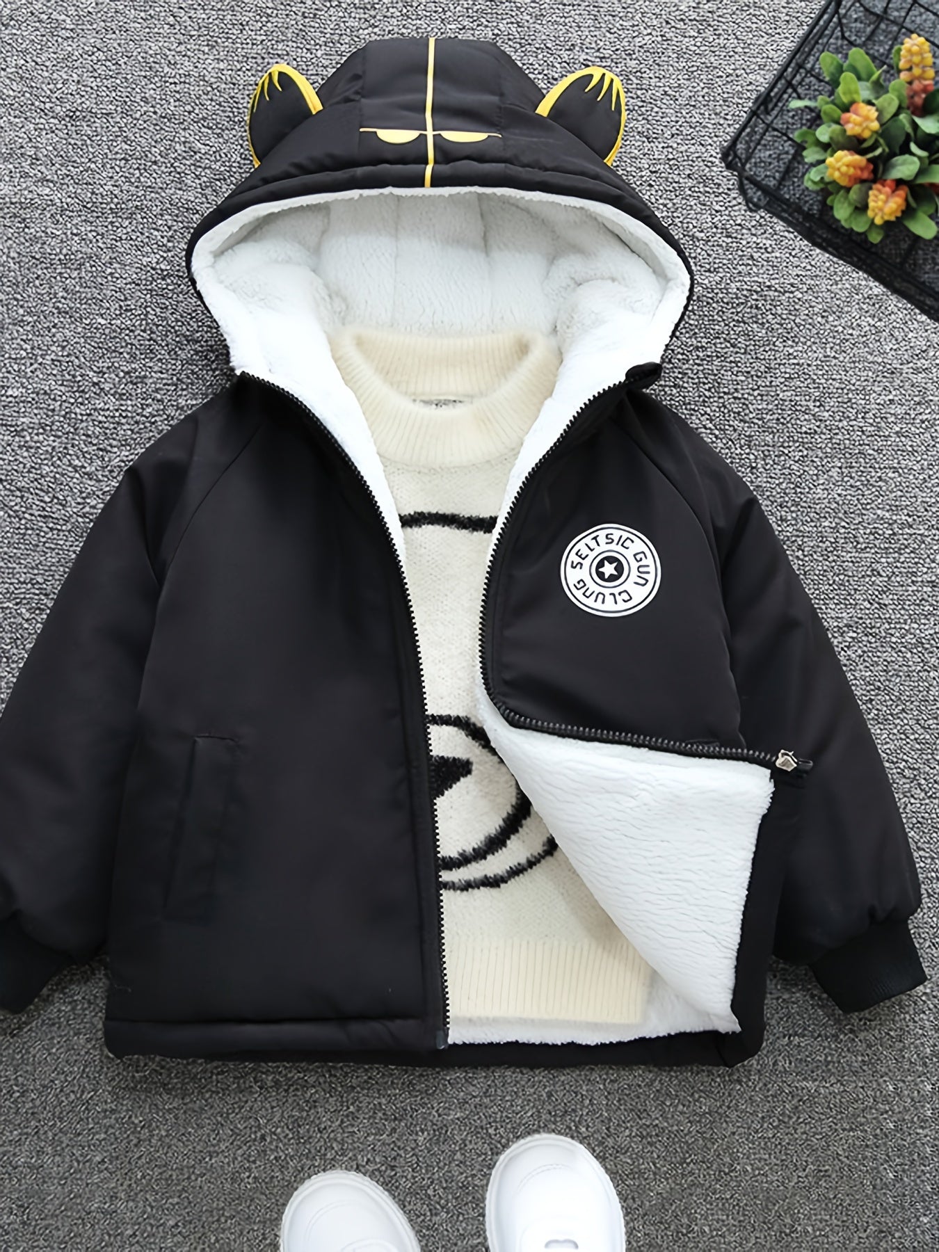 Boys Winter Thick Coat Cute Little Tiger Design Hooded Jacket Boys Windproof Thick Warm Coat Jacket