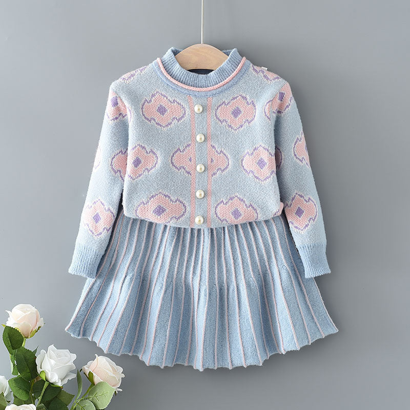 Girls' Preppy Style Suit Printed Sweater