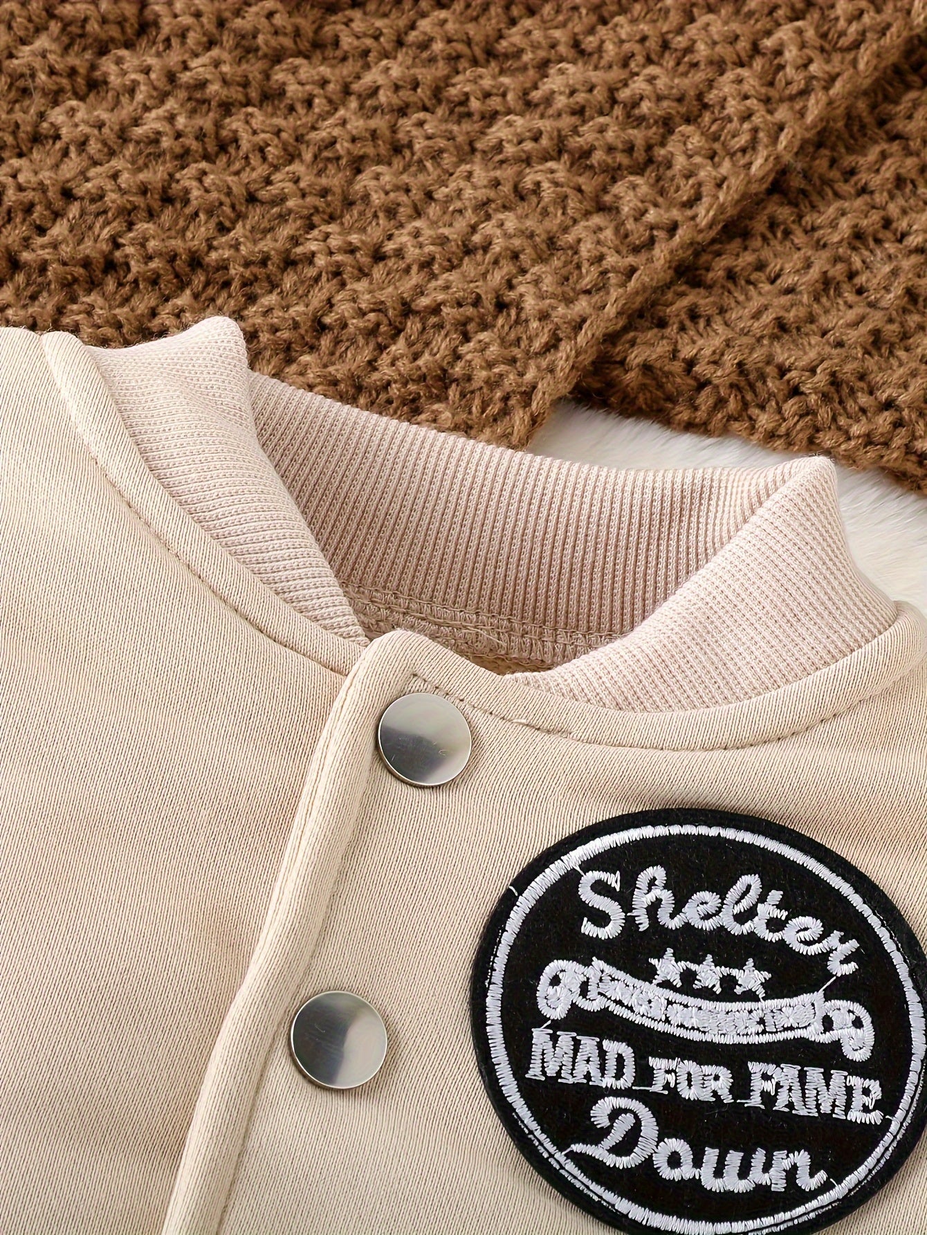 Long Sleeve Boys' Winter Two-Piece Set, Cotton And Polyester Blend Knit Sweater And Pants, Casual Outfit With Alphabet Pattern, Machine Washable, Outdoor Cloth