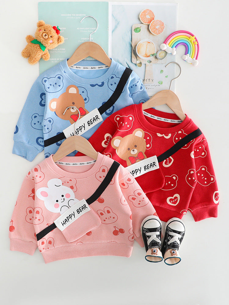 Printed Cartoon Round Neck Long-sleeve Suit Baby Casual Trousers Two-piece Suit