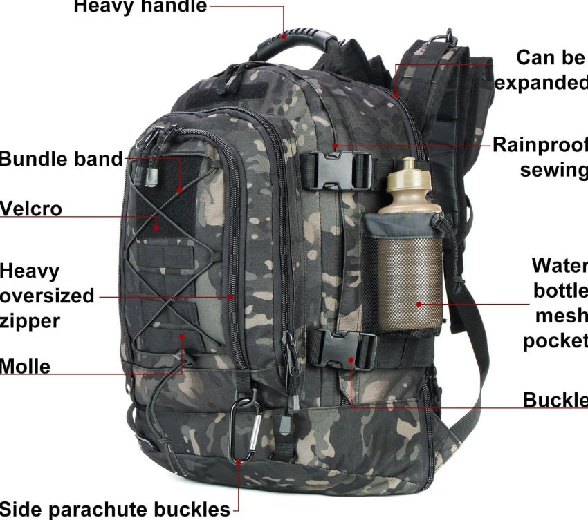 Expandable 40-64L Military Tactical Backpack 3 Day Bag Hiking Gym Sport Camping