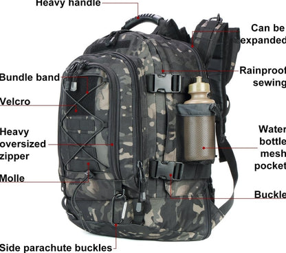 Expandable 40-64L Military Tactical Backpack 3 Day Bag Hiking Gym Sport Camping