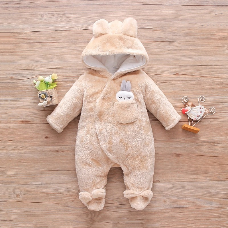 Solid Color Cartoon Baby One-piece Thick Cotton Velvet Suit