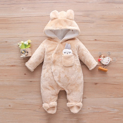 Solid Color Cartoon Baby One-piece Thick Cotton Velvet Suit
