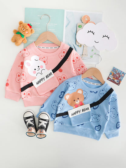 Printed Cartoon Round Neck Long-sleeve Suit Baby Casual Trousers Two-piece Suit