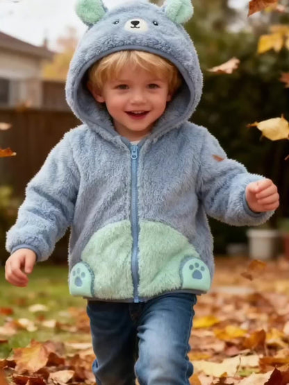 [Soft Warm Winter Coat] Boys' & Girls' Fleece Jacket - Soft Warm Winter Coat with Hood, Zipper Closure, Plush Bear Face & Paw Print Design, Soft Light -Friendly Fabric for Boys & Girls, Winter Clothes For Boys, Winter Clothes