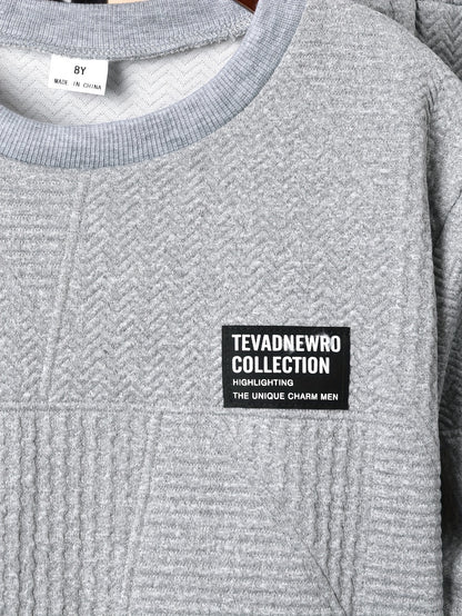 Boys' Stylish Long Sleeve Sweatshirt & Jogger Pants Set - Cozy Fleece-Lined Casual Outfit with "STRENGTH" Print, Brown & Color Block Design, Perfect for Fall/Winter, Boys Clothes, Autumn Clothes For Boys, Winter Clothes For B