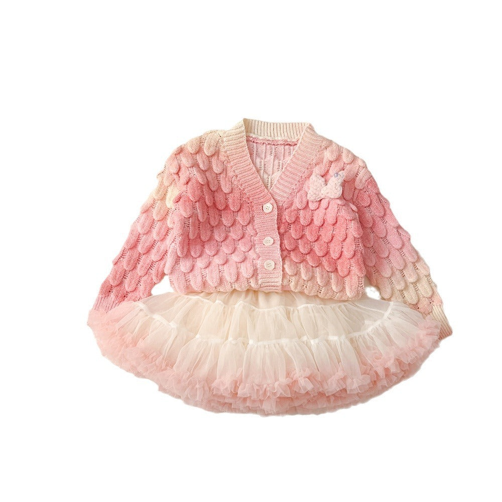Autumn And Winter Color Changing Colorful Cardigan Tutu Skirt Gradient Color Cute