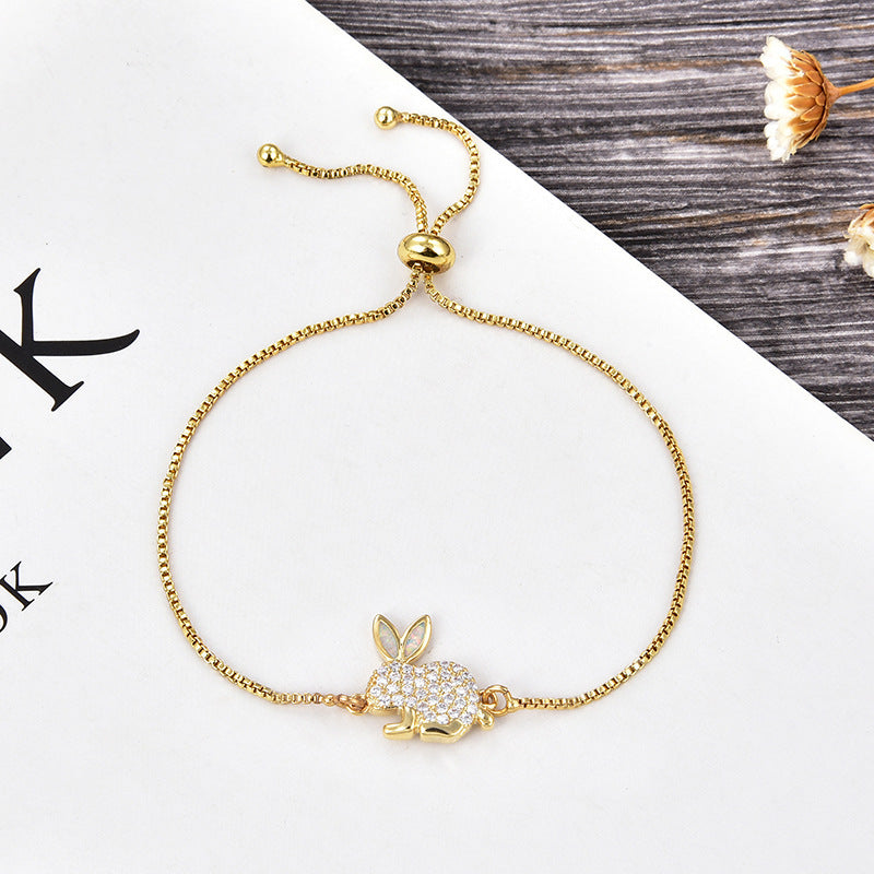 Copper New Handmade DIY Clothing Sccessories Ornament Accessories Rabbit Connector Natural Opal Zircon Bracelet For Women