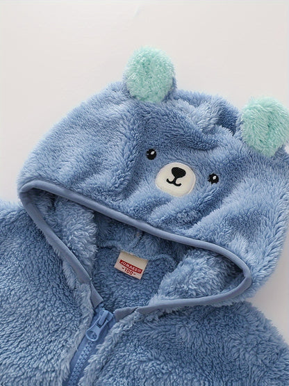 [Soft Warm Winter Coat] Boys' & Girls' Fleece Jacket - Soft Warm Winter Coat with Hood, Zipper Closure, Plush Bear Face & Paw Print Design, Soft Light -Friendly Fabric for Boys & Girls, Winter Clothes For Boys, Winter Clothes