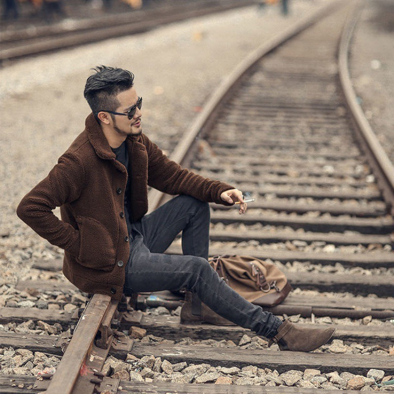 Thick ShortB Warm Lamb Plush Men's Jacket