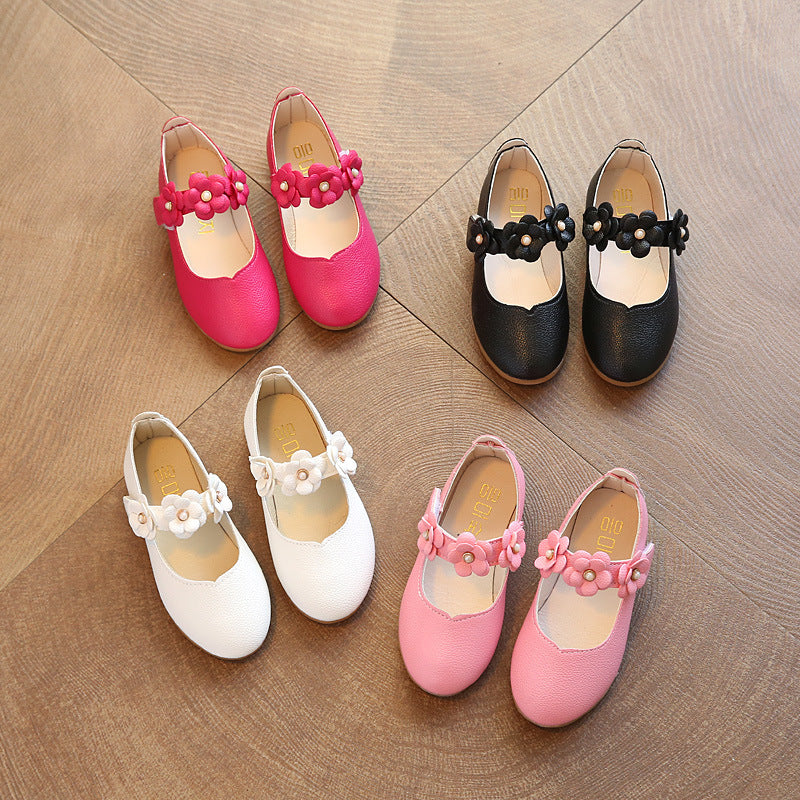 spring and autumn new style children's single shoes, soft bottom flowers, girls' shoes, big children's princess shoes, baby shoes