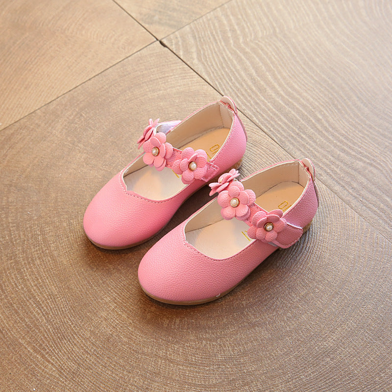 spring and autumn new style children's single shoes, soft bottom flowers, girls' shoes, big children's princess shoes, baby shoes
