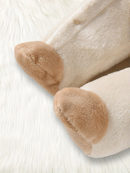 Cozy Boys' Winter Bear Print Hooded Onesie - Warm, Soft Polyester, Long Sleeve, Machine Washable, Casual Style, Bear Decor, Perfect for Outdoor