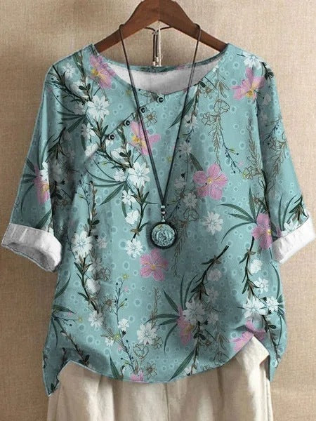 Women's Cotton And Linen Fashion Printed Loose Shirt