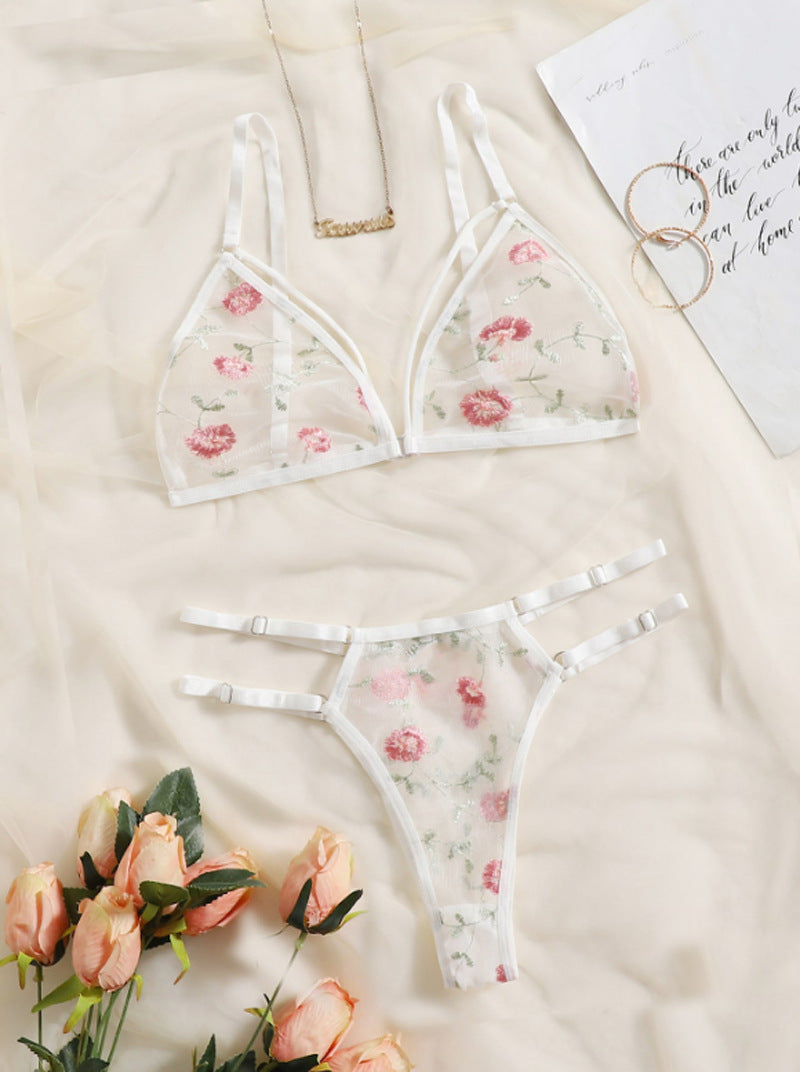 Three-point Embroidered Flower Bra-Pant Split Set