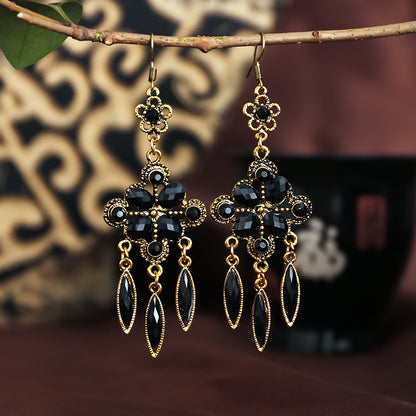 New Retro Ethnic Style Accessories Diamond Hole Blue Long Fringe Earrings Women