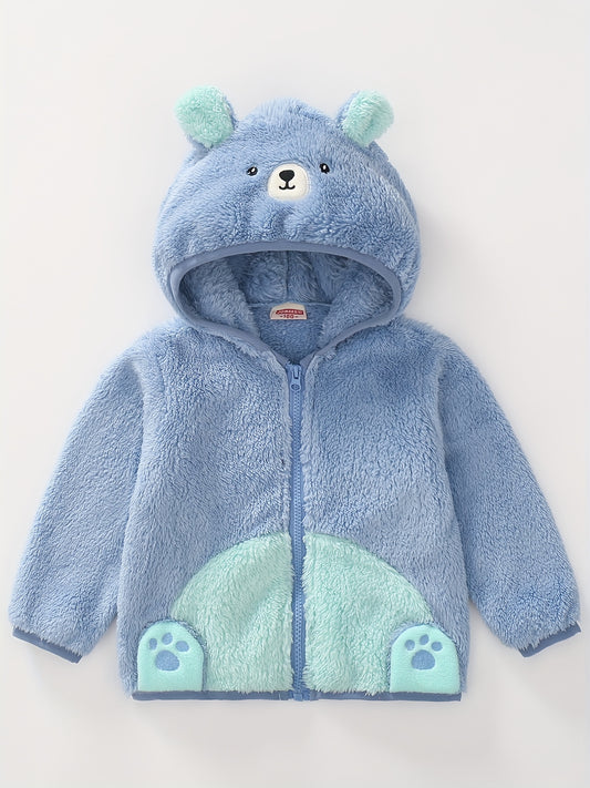 [Soft Warm Winter Coat] Boys' & Girls' Fleece Jacket - Soft Warm Winter Coat with Hood, Zipper Closure, Plush Bear Face & Paw Print Design, Soft Light -Friendly Fabric for Boys & Girls, Winter Clothes For Boys, Winter Clothes