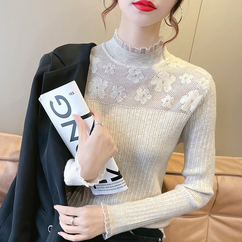 Women's Lace All-match Long Sleeve Knitted Pullover Sweater