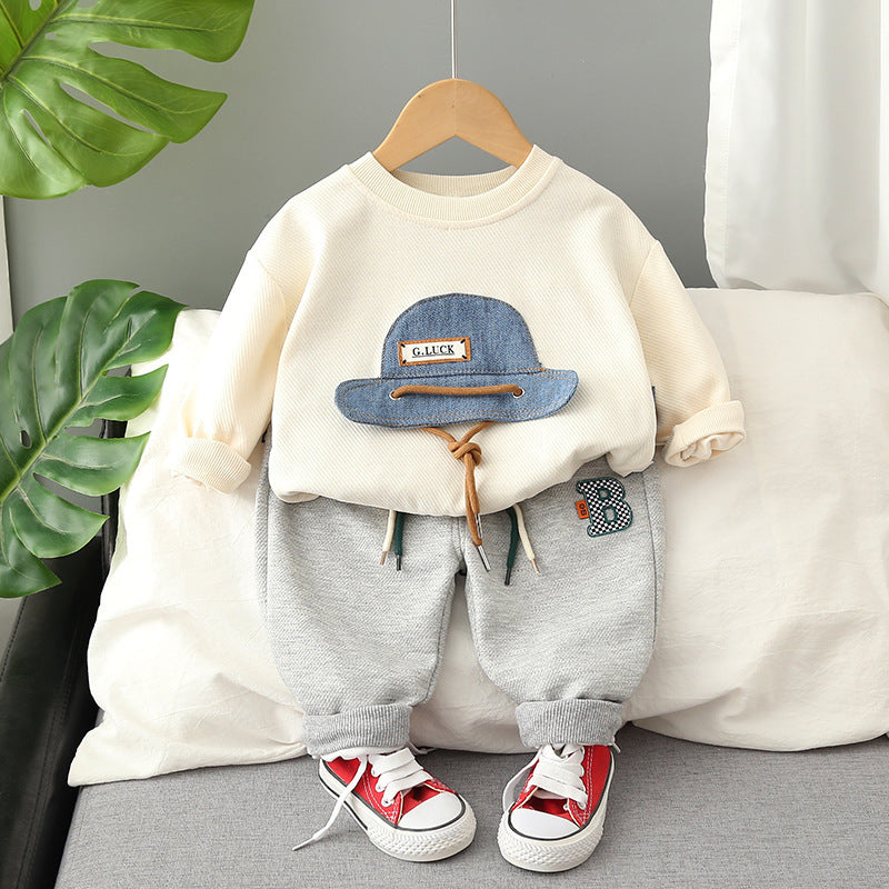 Boys' Autumn 2023 New Cartoon Long-sleeved Sweater Two-piece Set