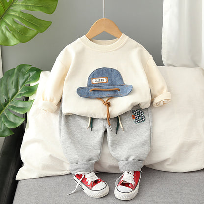 Boys' Autumn 2023 New Cartoon Long-sleeved Sweater Two-piece Set