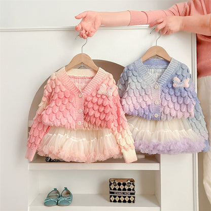 Autumn And Winter Color Changing Colorful Cardigan Tutu Skirt Gradient Color Cute