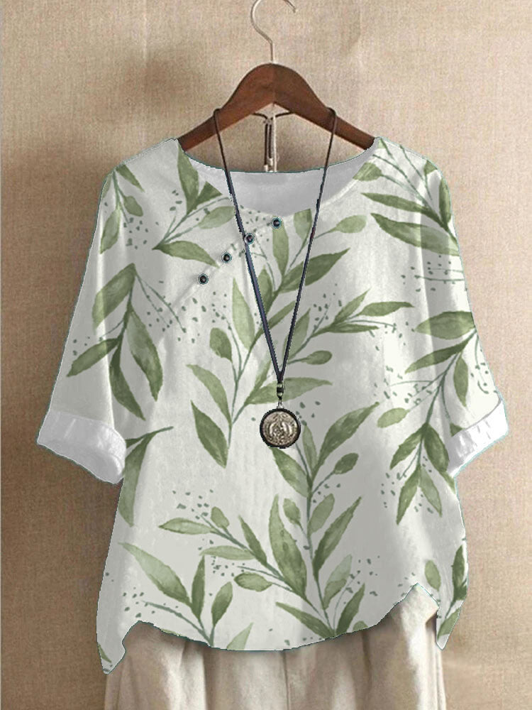 Women's Cotton And Linen Fashion Printed Loose Shirt