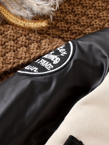 Long Sleeve Boys' Winter Two-Piece Set, Cotton And Polyester Blend Knit Sweater And Pants, Casual Outfit With Alphabet Pattern, Machine Washable, Outdoor Cloth