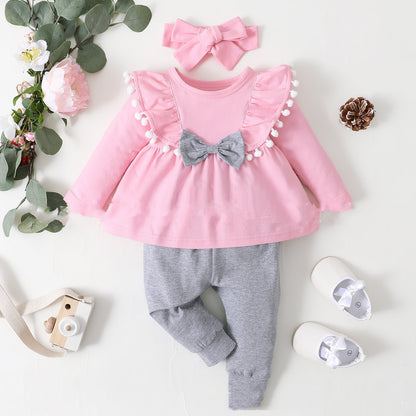 Long Sleeved Ball Fly Edge And Gray Leggings Set