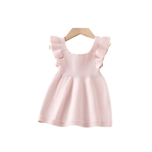 Girls' Stringy Selvedge Dress Flounced Sleeve Knitted Vest