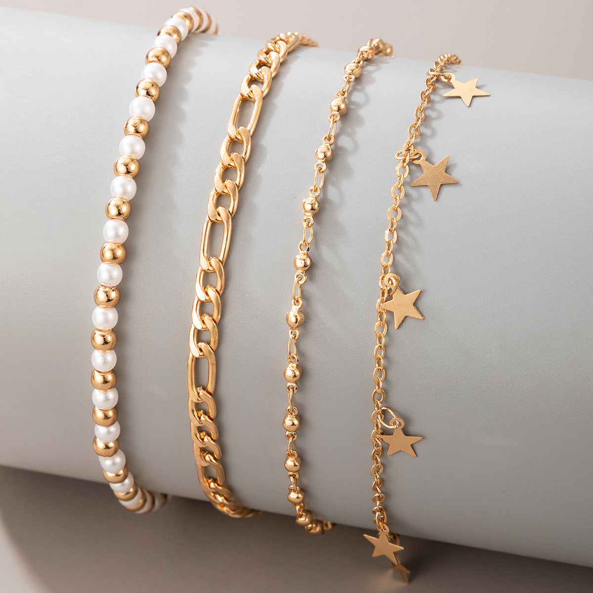 Foot Accessories Bead Tassel Five-pointed Star Simple Chain 4-piece Beach Fashion Anklet