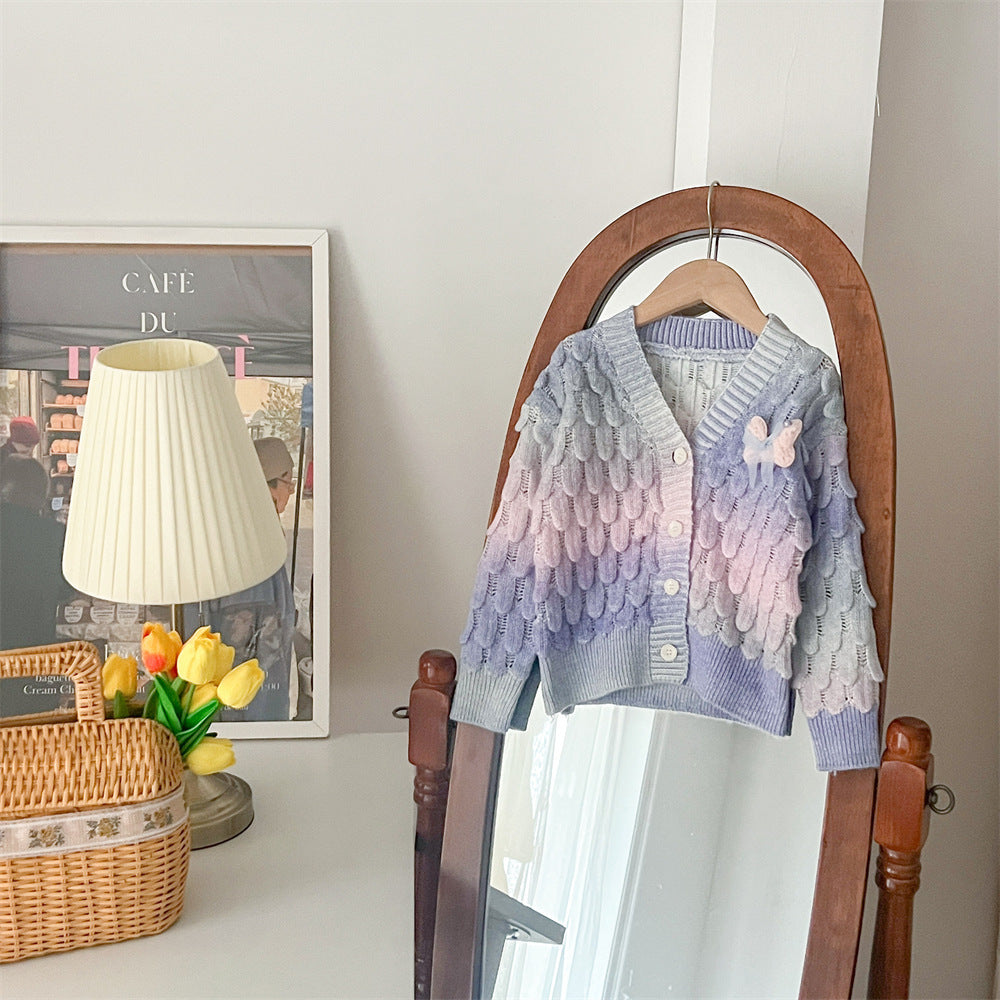 Autumn And Winter Color Changing Colorful Cardigan Tutu Skirt Gradient Color Cute