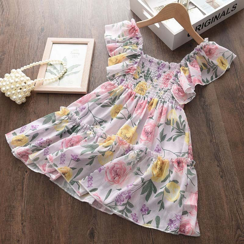 Girls Fly Sleeve Floral Dress Summer