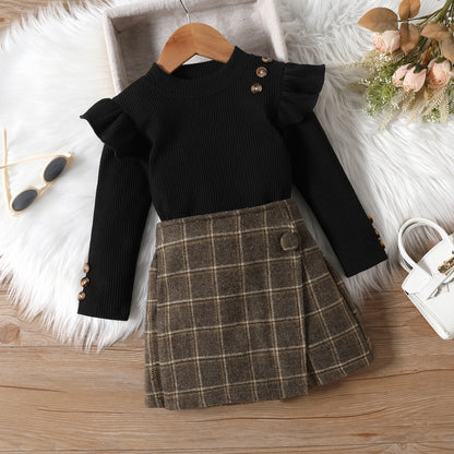 Girl Long-sleeved Blouse Irregular Skirt Suit