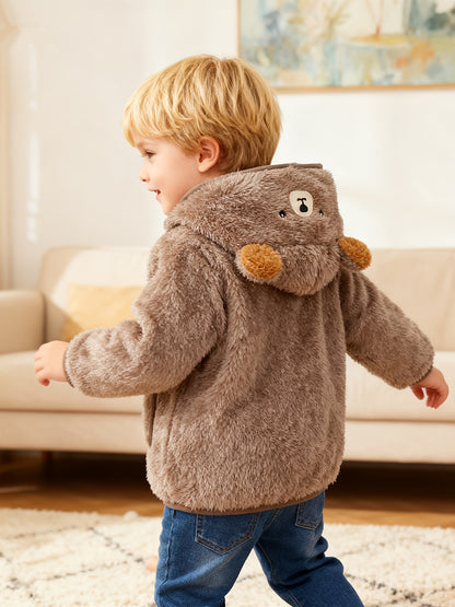 [Soft Warm Winter Coat] Boys' & Girls' Fleece Jacket - Soft Warm Winter Coat with Hood, Zipper Closure, Plush Bear Face & Paw Print Design, Soft Light -Friendly Fabric for Boys & Girls, Winter Clothes For Boys, Winter Clothes
