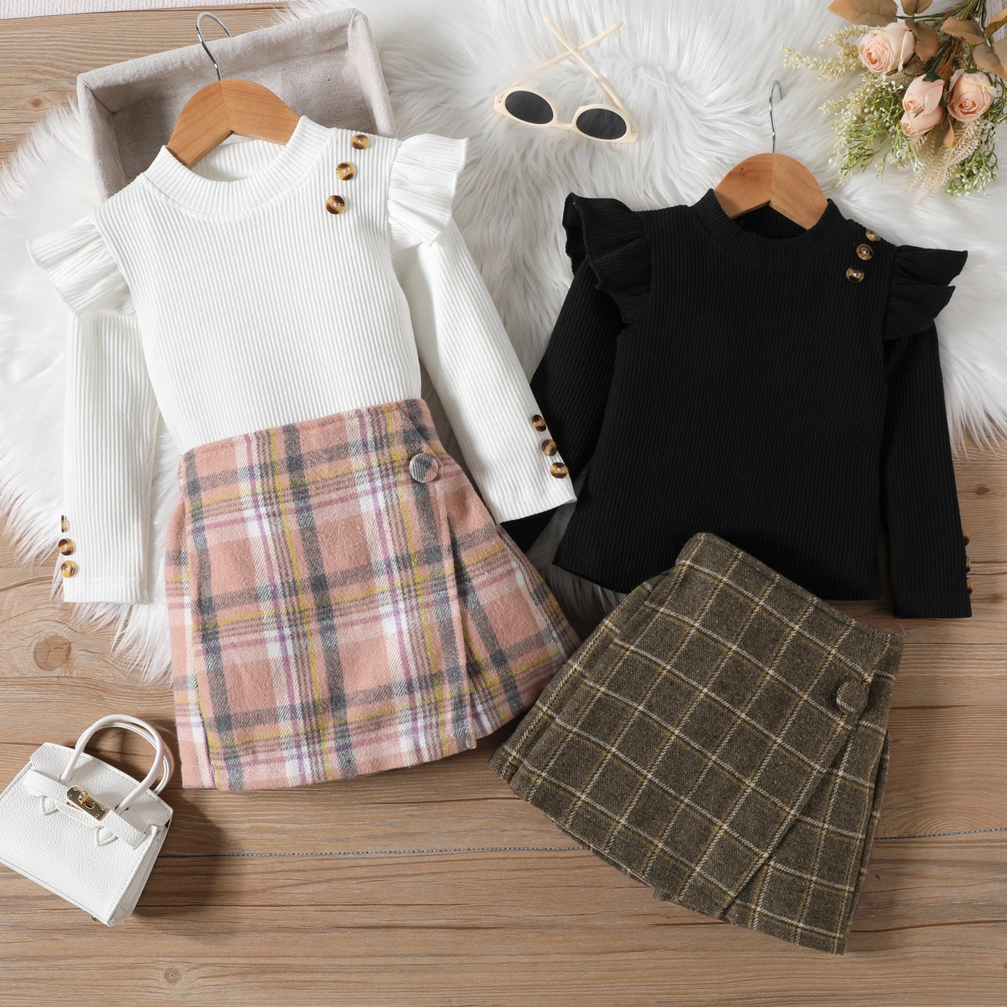 Girl Long-sleeved Blouse Irregular Skirt Suit