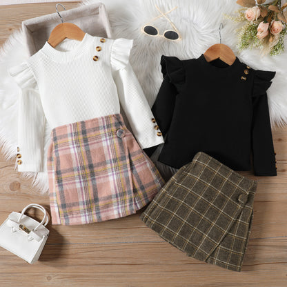Girl Long-sleeved Blouse Irregular Skirt Suit