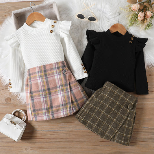 Girl Long-sleeved Blouse Irregular Skirt Suit