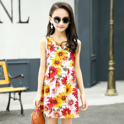 Girls' Rayon Breathable Print Beach Dress
