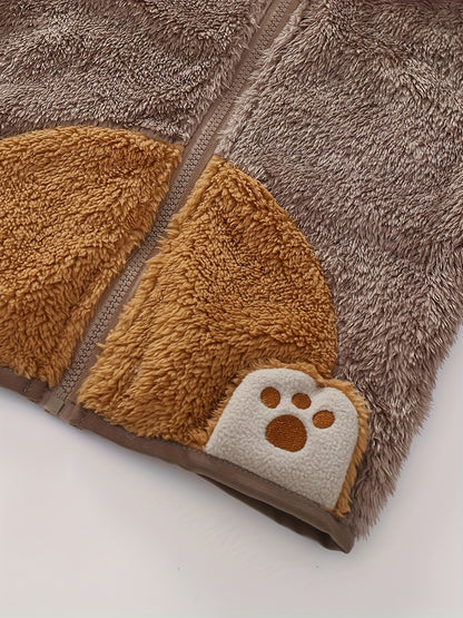 [Soft Warm Winter Coat] Boys' & Girls' Fleece Jacket - Soft Warm Winter Coat with Hood, Zipper Closure, Plush Bear Face & Paw Print Design, Soft Light -Friendly Fabric for Boys & Girls, Winter Clothes For Boys, Winter Clothes