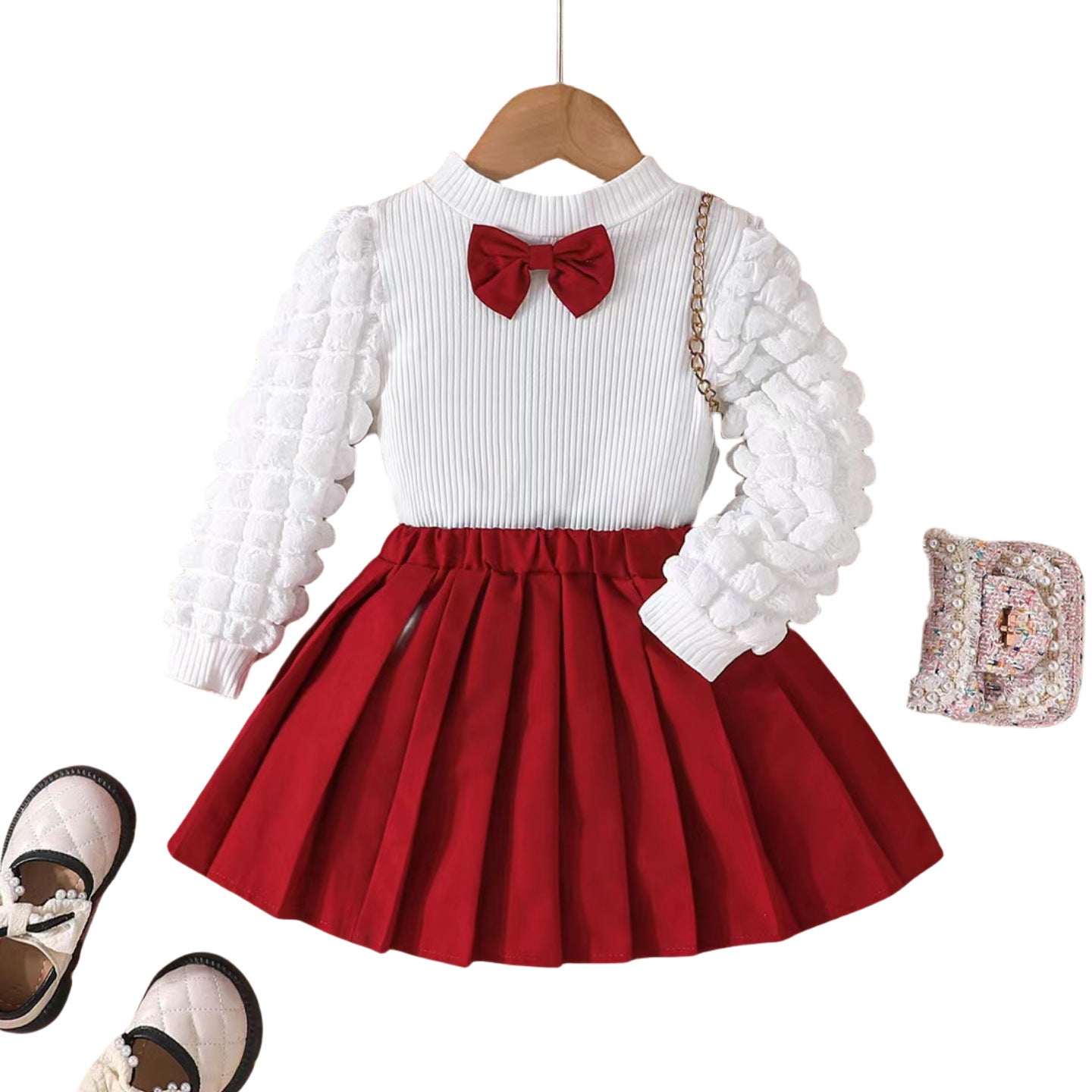 Two Piece Set Of Girls' Bubble Sleeve Skirt