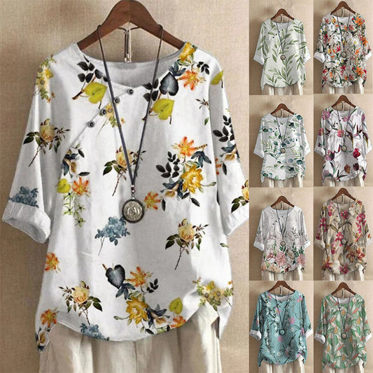 Women's Cotton And Linen Fashion Printed Loose Shirt