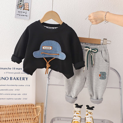 Boys' Autumn 2023 New Cartoon Long-sleeved Sweater Two-piece Set