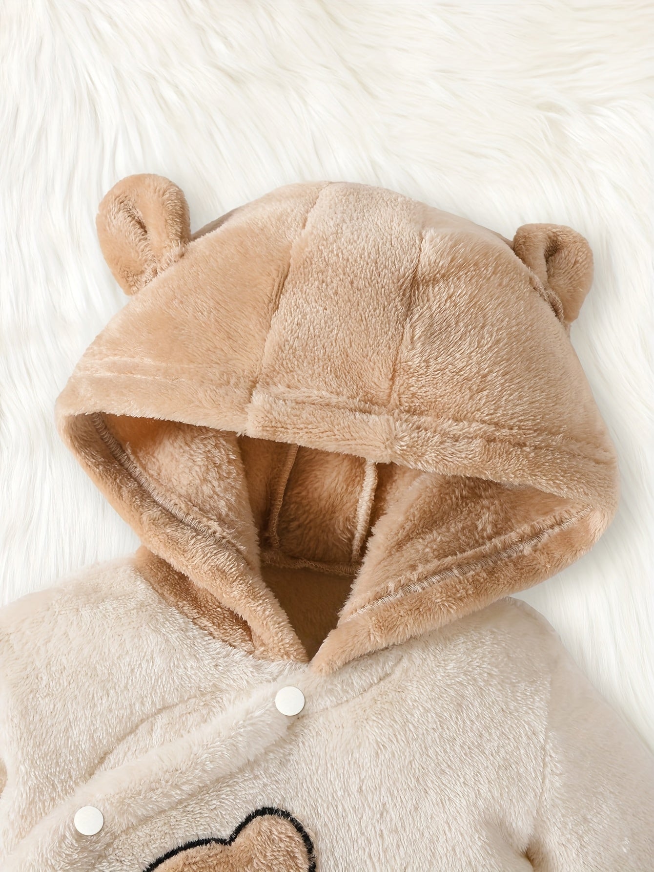 Cozy Boys' Winter Bear Print Hooded Onesie - Warm, Soft Polyester, Long Sleeve, Machine Washable, Casual Style, Bear Decor, Perfect for Outdoor