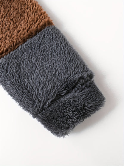 Boys' Winter Jacket with Full-Zip Hooded Coat & Polar Fleece - Thick Outerwear, Black/Brown/Gray Color Block, White Collar & Chest Logo Patch - 100% Polyester Warm Jacket for, Playdates & Outdoor Activities (, Winter Clothes