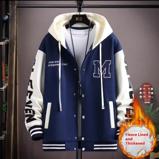 Fleece-lined Thickened Hooded Baseball Uniform Boys Autumn And Winter