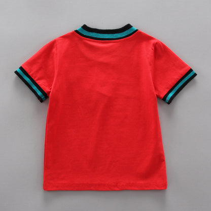 Summer Children's Boys' Handsome Casual Stand Collar Two-button Triangle Mark Short-sleeved Shorts Two-piece Set