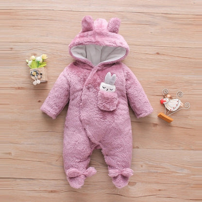 Solid Color Cartoon Baby One-piece Thick Cotton Velvet Suit