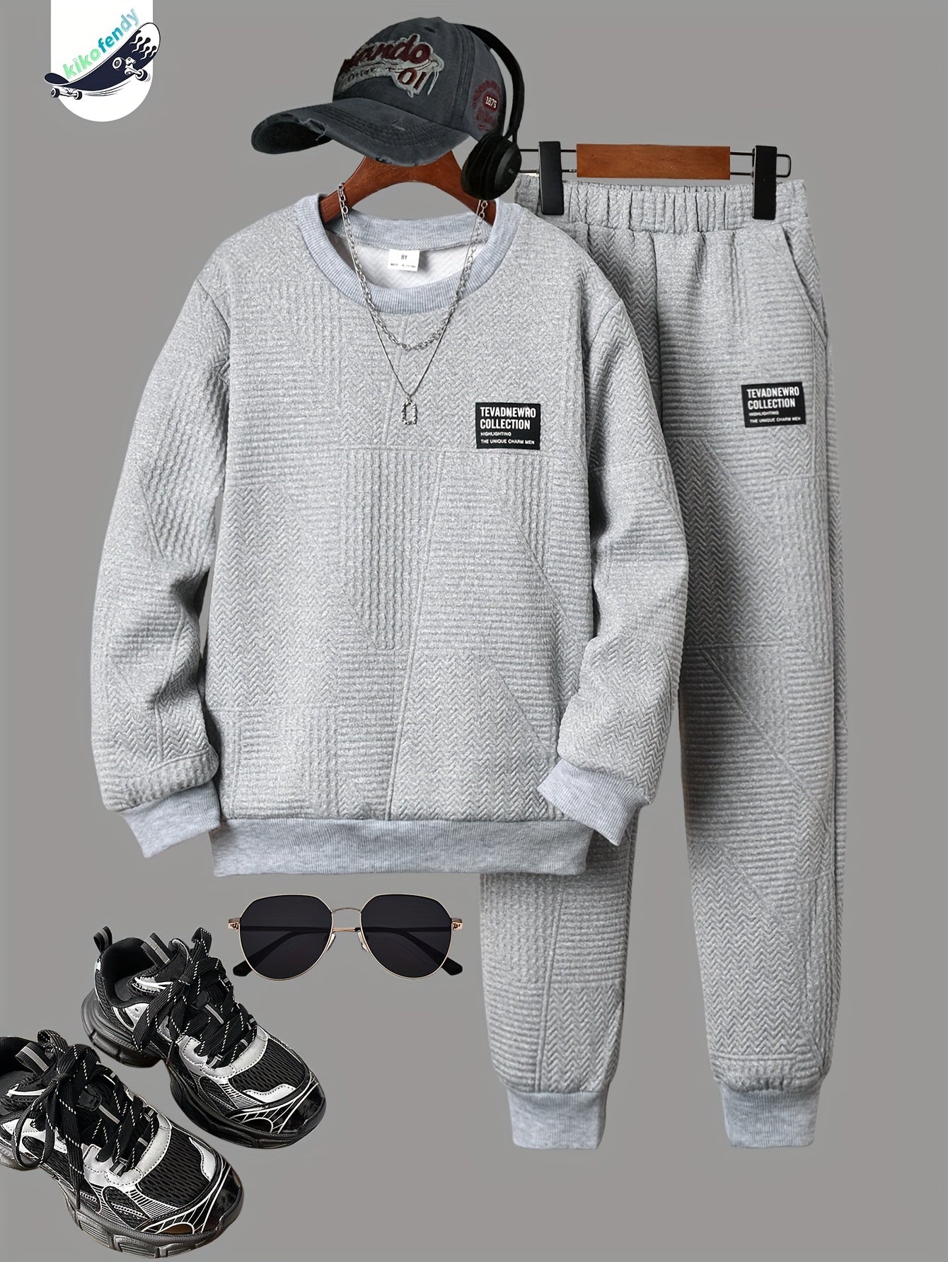 Boys' Stylish Long Sleeve Sweatshirt & Jogger Pants Set - Cozy Fleece-Lined Casual Outfit with "STRENGTH" Print, Brown & Color Block Design, Perfect for Fall/Winter, Boys Clothes, Autumn Clothes For Boys, Winter Clothes For B